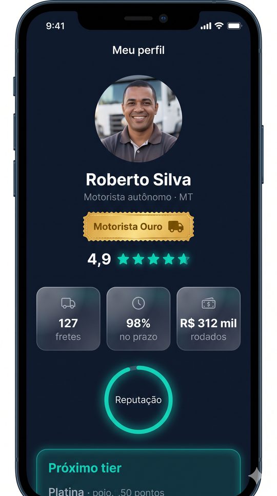 Tela Perfil e reputação do app FreteGestor